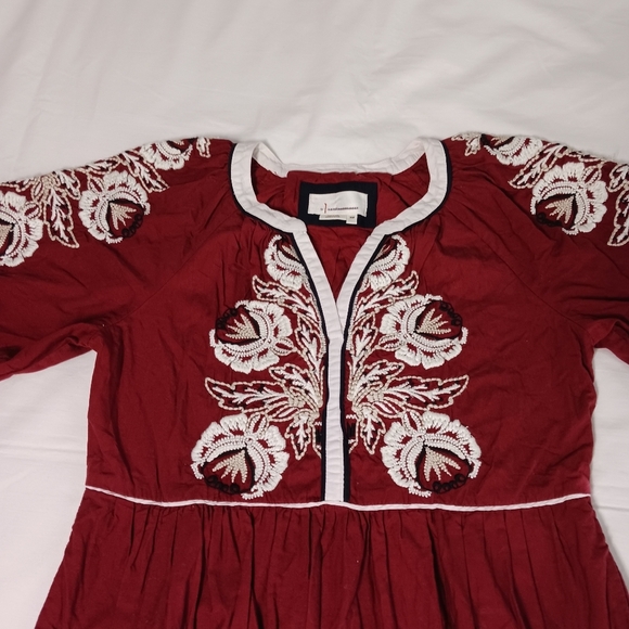Anthropologie Gretel Embroidered Maxi Dress Maroon White Floral Boho XSP - Picture 4 of 8
